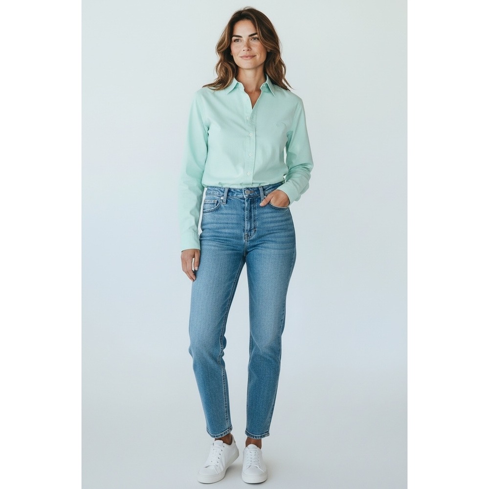 Lauren Ralph Lauren Aqua Blue Cotton Button Down Shirt Womens 12 Long Sleeve